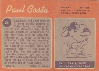 1970 Topps #36 Paul Costa Back