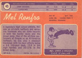 1970 Topps #45 Mel Renfro Back