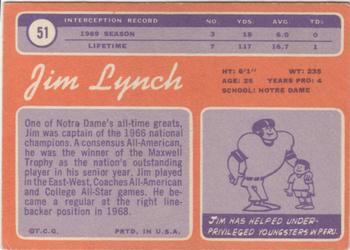 1970 Topps #51 Jim Lynch Back
