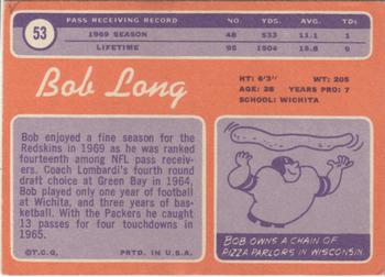 1970 Topps #53 Bob Long Back