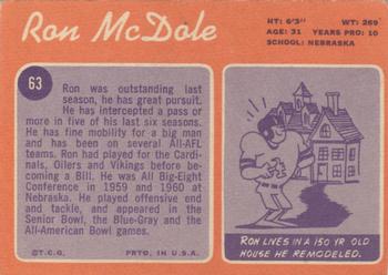 1970 Topps #63 Ron McDole Back