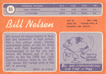 1970 Topps #65 Bill Nelsen Back