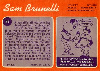 1970 Topps #67 Sam Brunelli Back