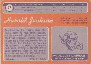 1970 Topps #72 Harold Jackson Back