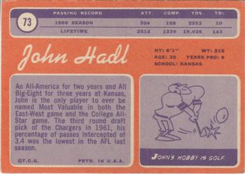 1970 Topps #73 John Hadl Back