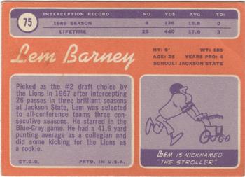 1970 Topps #75 Lem Barney Back