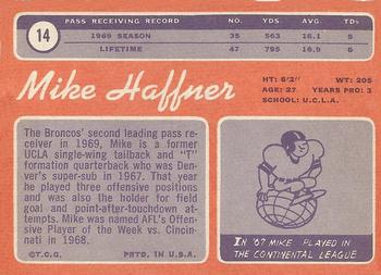 1970 Topps #14 Mike Haffner Back