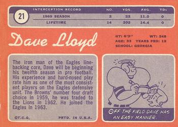 1970 Topps #21 Dave Lloyd Back