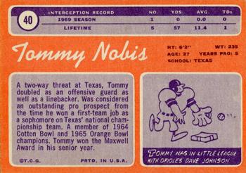 1970 Topps #40 Tommy Nobis Back