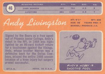 1970 Topps #46 Andy Livingston Back