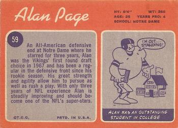 1970 Topps #59 Alan Page Back