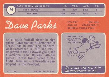 1970 Topps #74 Dave Parks Back