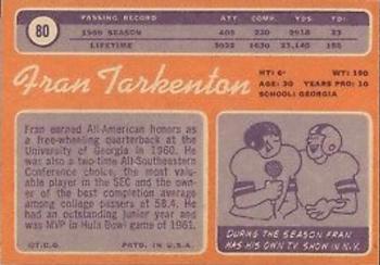 1970 Topps #80 Fran Tarkenton Back
