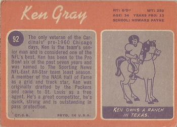 1970 Topps #92 Ken Gray Back