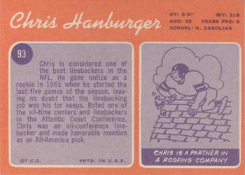 1970 Topps #93 Chris Hanburger Back