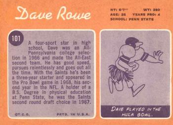 1970 Topps #101 Dave Rowe Back