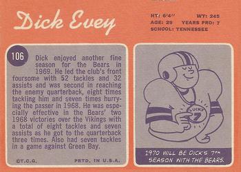 1970 Topps #106 Dick Evey Back