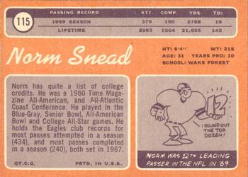 1970 Topps #115 Norm Snead Back