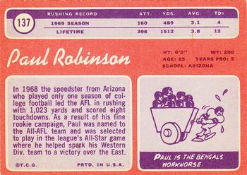 1970 Topps #137 Paul Robinson Back