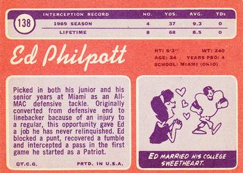 1970 Topps #138 Ed Philpott Back