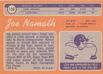 1970 Topps #150 Joe Namath Back