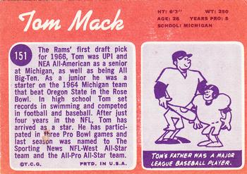 1970 Topps #151 Tom Mack Back