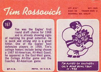1970 Topps #167 Tim Rossovich Back