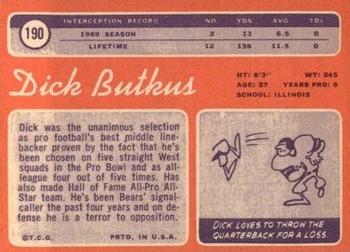 1970 Topps #190 Dick Butkus Back