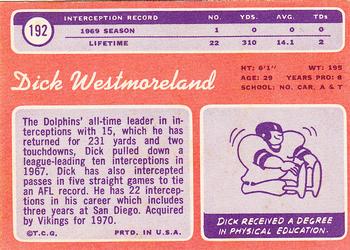 1970 Topps #192 Dick Westmoreland Back