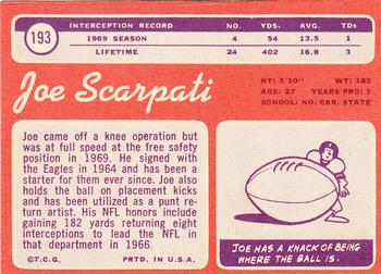 1970 Topps #193 Joe Scarpati Back
