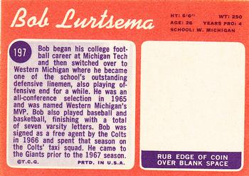 1970 Topps #197 Bob Lurtsema Back