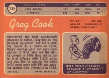 1970 Topps #235 Greg Cook Back