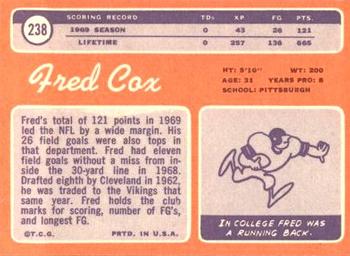 1970 Topps #238 Fred Cox Back