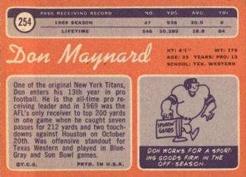 1970 Topps #254 Don Maynard Back
