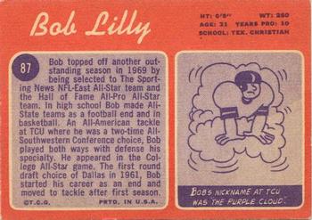 1970 Topps #87 Bob Lilly Back