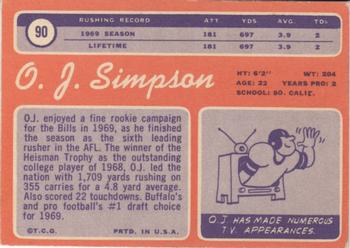 1970 Topps #90 O.J. Simpson Back