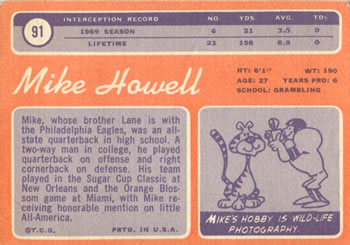 1970 Topps #91 Mike Howell Back