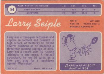 1970 Topps #94 Larry Seiple Back