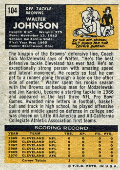 1971 Topps #104 Walter Johnson Back