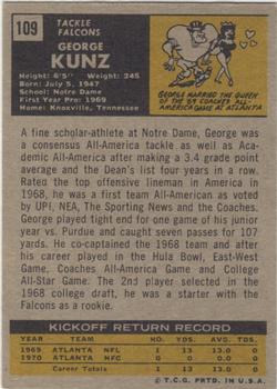 1971 Topps #109 George Kunz Back