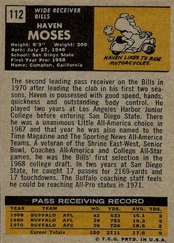 1971 Topps #112 Haven Moses Back