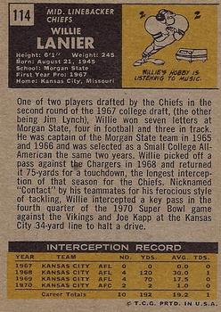 1971 Topps #114 Willie Lanier Back