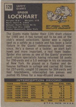 1971 Topps #128 Spider Lockhart Back