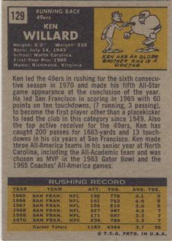1971 Topps #129 Ken Willard Back