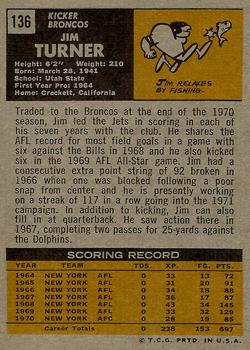 1971 Topps #136 Jim Turner Back