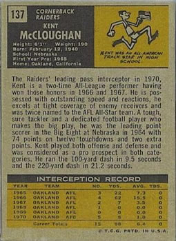 1971 Topps #137 Kent McCloughan Back