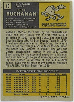 1971 Topps #13 Buck Buchanan Back