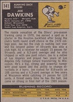 1971 Topps #141 Joe Dawkins Back