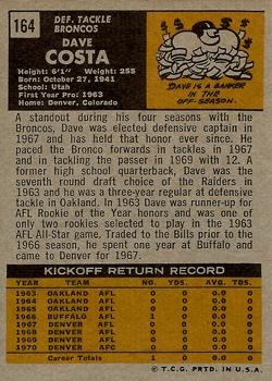 1971 Topps #164 Dave Costa Back