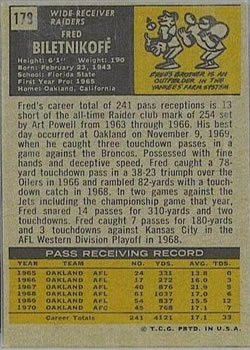 1971 Topps #178 Fred Biletnikoff Back